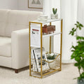 Narrow Side Table, Skinny Small End Tables with Magazine Holder, 3 Tier Small Sofa Side Table for Smalls Spaces, Sofa Couch Tables Bedside Table for Living Room Bedroom Office