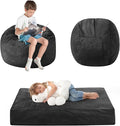 Kids Bean Bag Chair Bed - Convertible Lazy Chair to Floor Mattress with Filler - Small Beanbag Chair for Boys and Girls - Floor Couch Sofa in Bedroom, Classroom, Reading Nook - Carbon Black