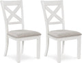 Signature Design by Ashley Robbinsdale Casual Upholstered Solid Wood Dining Chair with Nailhead Trim, Set of 2, White & Light Gray