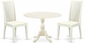 East West Furniture DMIP3-LWH-W 3 Piece Kitchen Table & Chairs Set Contains a Round Dining Table with Dropleaf and 2 Dining Room Chairs, 42x42 Inch, Linen White