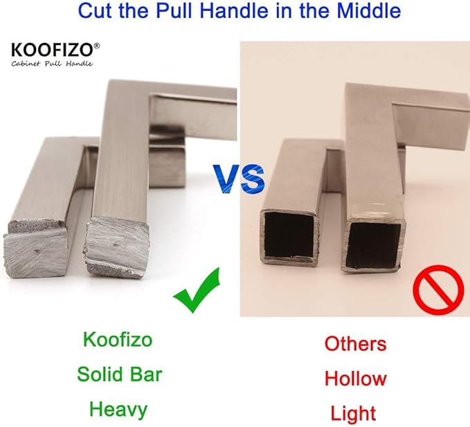 KOOFIZO Solid Square Bar Cabinet Handle - Brushed Nickel Furniture Pull, 3 Inch/76mm Screwhole Distance, 10-Pack for Kitchen Cupboard Door, Bedroom Dresser Drawer, Bathroom Wardrobe Hardware