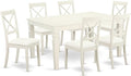 East West Furniture LGBO7-LWH-LC 7 Piece Dining Set Consist of a Rectangle Dining Room Table with Butterfly Leaf and 6 Faux Leather Upholstered Chairs, 42x84 Inch, Linen White