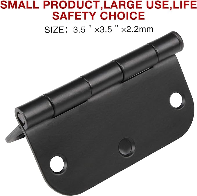 30 Pack Rounded Matte Black Door Hinges 3.5 Inch 5/8" Radius Interior 3 1/2" Flat Iron Bifold Residential Standard Bedroom Indoor for Doors 3 ½"Hardware Control House Home Decor Essentials Accessories
