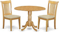 East West Furniture DLPO3-OAK-C 3 Piece Dining Set Contains a Round Dining Table with Dropleaf and 2 Linen Fabric Kitchen Room Chairs, 42x42 Inch, Oak