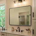 ANDY STAR Black Bathroom Mirror for Wall, 30 x 40 Inch Mirrors for Vanity, Rounded Rectangle Mirror, Black Metal Framed Mirror Wall Mounted Horizontal Or Vertical