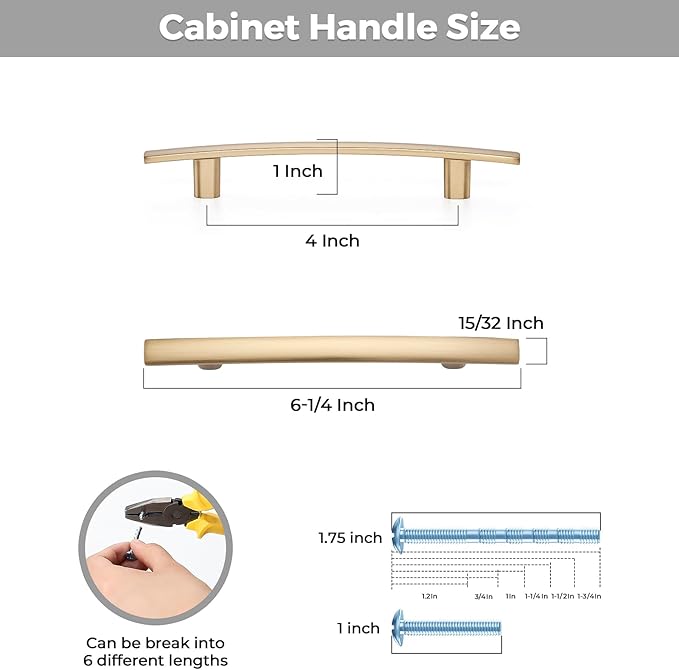 15 Pack Cabinet Handles 4" Hole Center - Curved Cabinet Pulls Champagne Bronze Drawer Pulls for Kitchen Cupboard Solid Handles for Dresser Drawer Arch Closet Hardware