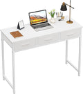 WOHOMO Small Computer Desk with Drawers, 39.3 Inch Vanity Desk with Storage, Home Office Computer Desk for Small Spaces, Modern Work Writing Study Table, White