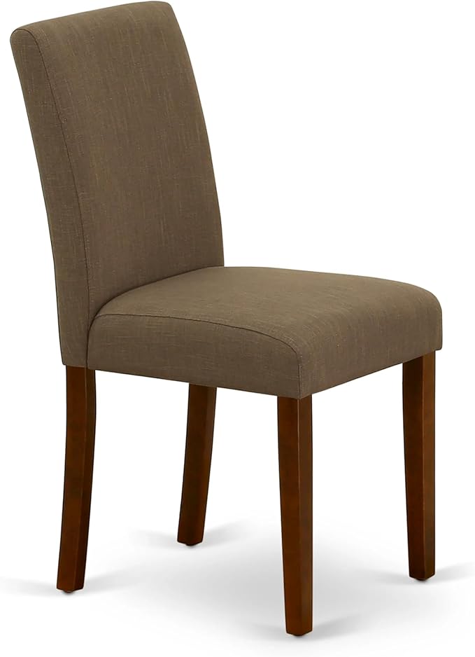 East West Furniture AMAB3-MAH-18 3 Piece Kitchen Table Set for Small Spaces Contains a Round Dining Table with Pedestal and 2 Coffee Linen Fabric Upholstered Chairs, 36x36 Inch, Mahogany
