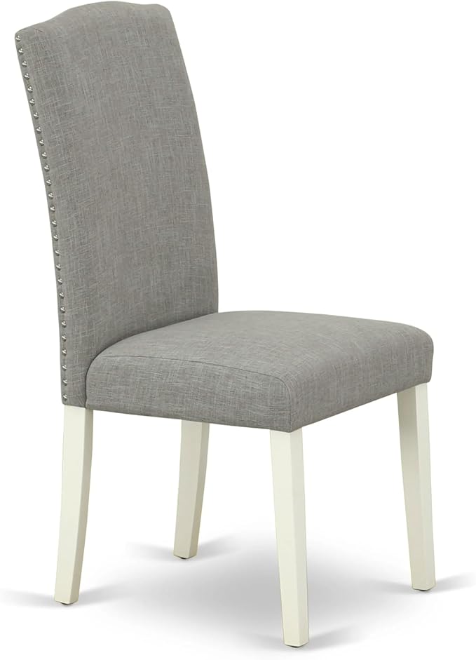East West Furniture ANEN3-LWH-06 3 Piece Kitchen Table Set Contains a Round Dining Table with Pedestal and 2 Dark Shitake Linen Fabric Parson Dining Room Chairs, 36x36 Inch, Linen White