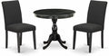 East West Furniture AMAB3-ABK-24 3 Piece Modern Dining Table Set Contains a Round Kitchen Table with Pedestal and 2 Black Color Linen Fabric Upholstered Chairs, 36x36 Inch, Wirebrushed Black
