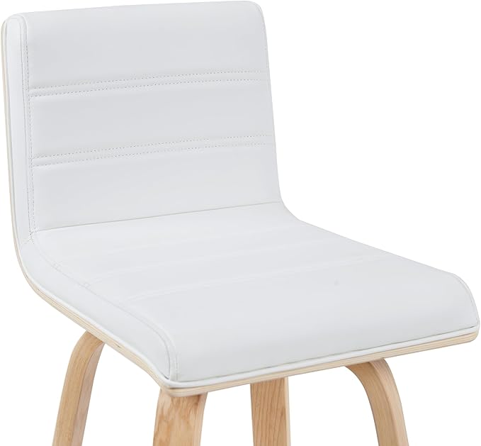 Vienna Modern Swivel Bar Height Stool with White Faux Leather Seat and Patterned Oak Wood Frame Set of 4