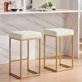 24KF Contemporary Counter Height Bar Stool Set of 2 for Kitchen Island, 26" H Teddy Fabric Padded Gold Barstool Bar Chair,5066-Teddy Cream