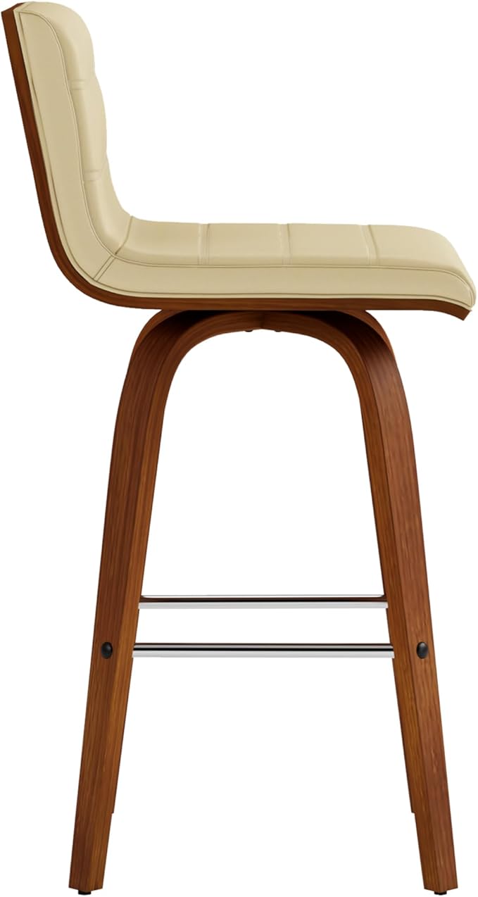 Armen Living Vienna 26" Swivel Counter Stool in Walnut Wood Finish with Cream Faux Leather - Set of 3
