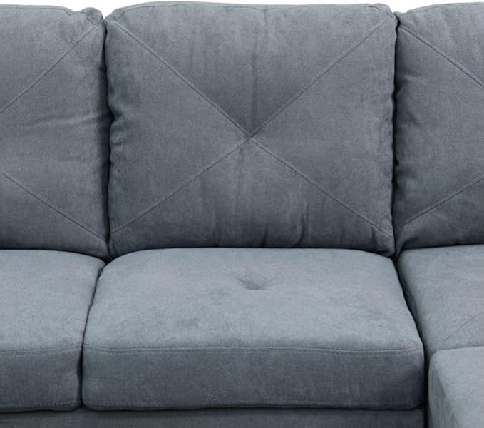 Dark Grey L-Shaped 3-Piece Flannelette Sofa with Storage Ottoman Set, Sectional Couch Sofa Set for Living Room, Office, Small Space