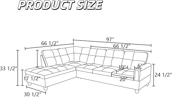 L Shaped Couch Sectional Couches with Chaise, 3 Pieces Modular Convertible Sofa for Living Room Furniture Sets and Small Apartment, Grey