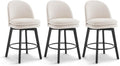 Counter Height Barstools 26 inch Upholstered Swivel Bar Stools with Back and Wood Legs for Kitchen Island,Set of 3,Beige Fabric-Armless
