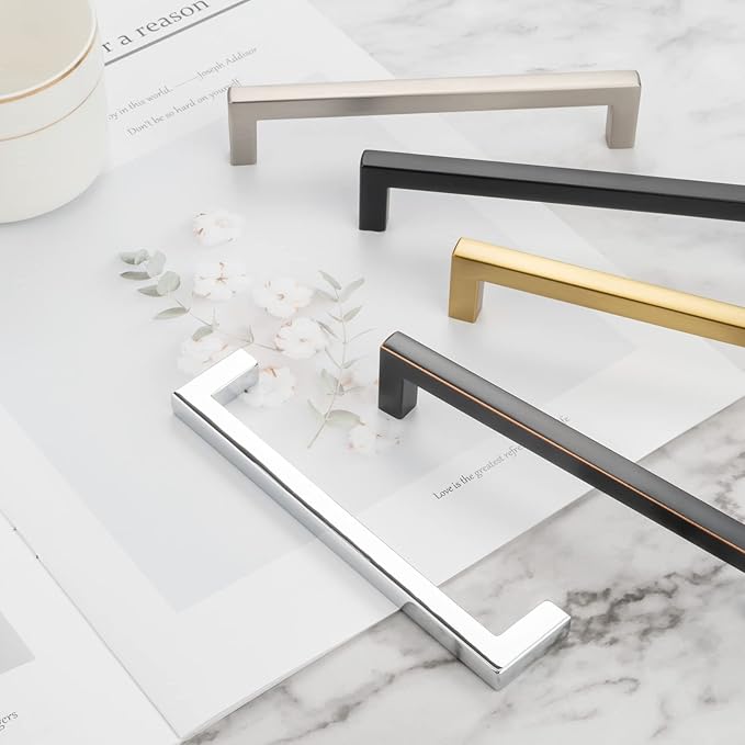 KOOFIZO 30-Pack Solid Square Bar Cabinet Handle - Black Furniture Pull, 6.3 Inch/160mm Screwhole Distance for Kitchen Cupboard Door, Bedroom Dresser Drawer, Bathroom Wardrobe Hardware