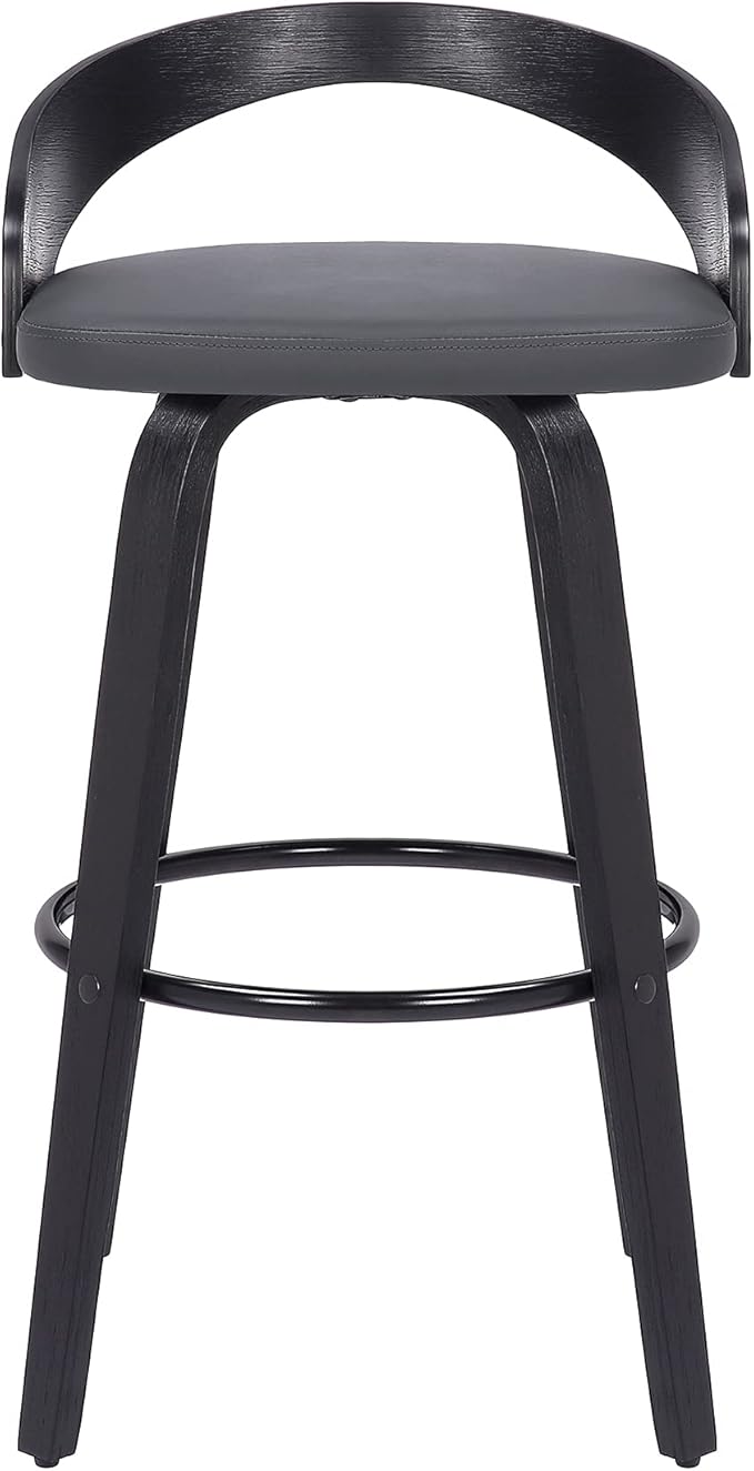 Armen Living Sonia 26" Counter Height Swivel Gray Faux Leather and Black Wood Bar Stool - Set of 3