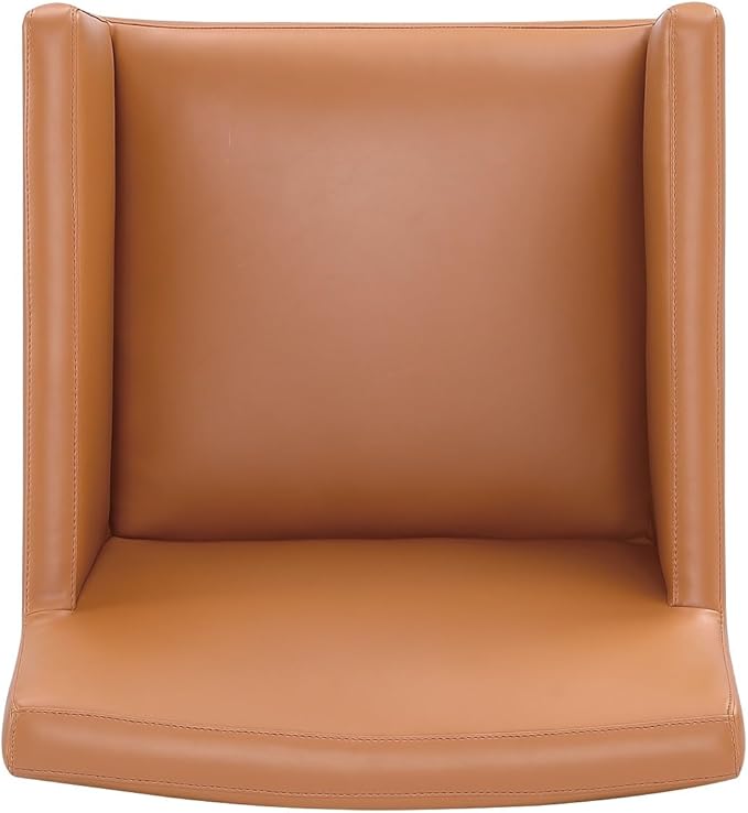 Manhattan Comfort Anna Square Modern Dining Chair with Arms, Head-to-Toe Faux Leather Upholstered Accent Armchair with Plastic Foot Padding, Set of 1, Saddle