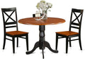 East West Furniture DLQU3-BCH-W 3 Piece Dining Set Contains a Round Dining Table with Dropleaf and 2 Kitchen Chairs, 42x42 Inch, Black & Cherry