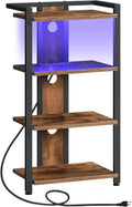 HOOBRO 4-Tier AV Media Stand, Media Console with Charging Station and LED Light, Wooden Stereo Cabinet, Corner TV Stand, Record Player, Entertainment Device Stand, Rustic Brown and Black BF38UDCJ01