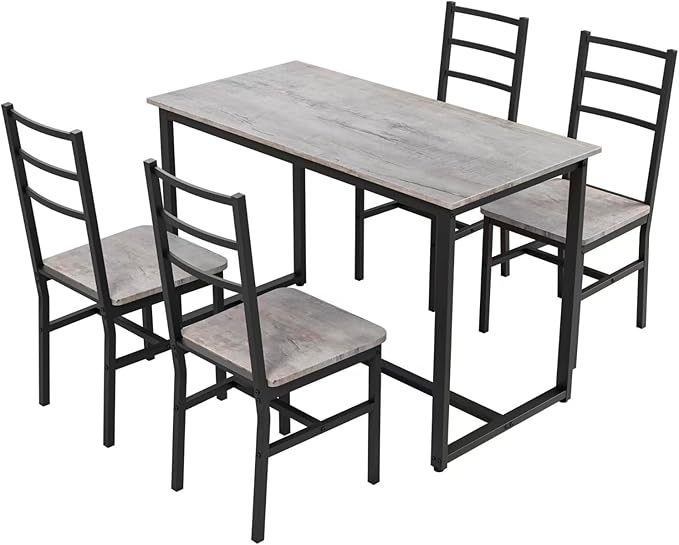 5-Piece Dining Table Set with 4 Chairs, 47.2" Kitchen Table Chairs Set of 4, Rectangular Industrial Style Dining Room Table Set with Backrest, Perfect for Small Space, White Oak