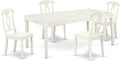 East West Furniture DOKE5-LWH-W 5 Piece Kitchen Table Set for 4 Includes a Rectangle Dining Room Table with Butterfly Leaf and 4 Solid Wood Seat Chairs, 42x78 Inch, Linen White