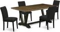 East West Furniture V677AB624-5 5 Piece Dinette Set Includes a Rectangle Dining Room Table with V-Legs and 4 Black Color Linen Fabric Parsons Dining Chairs, 40x72 Inch, Multi-Color