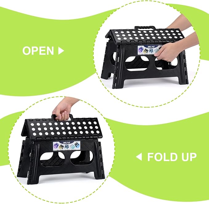 Delxo Folding Step Stool,15-Inch Extra Wide 9 Inch Height Heavy Duty Stepping Stool More Safe and Comfortable Non Slip Foldable Step Stool Black