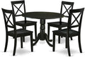 East West Furniture DLBO5-BLK-W 5 Piece Dinette Set for 4 Includes a Round Dining Room Table with Dropleaf and 4 Kitchen Dining Chairs, 42x42 Inch, Black