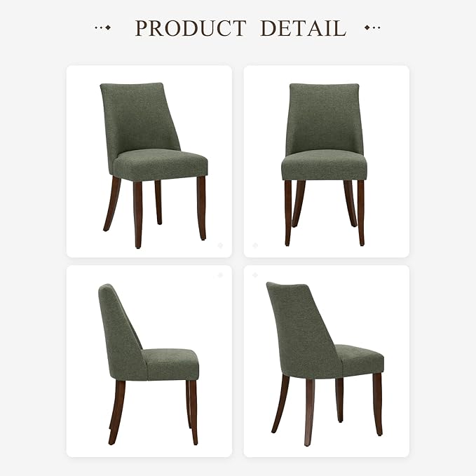 COLAMY Upholstered Dining Chairs Set of 6, Mid Century Modern Kitchen Chairs with Back, Farmhouse Fabric Side Dining Room Chairs with Wood Legs for Dining Room Restaurant, Green