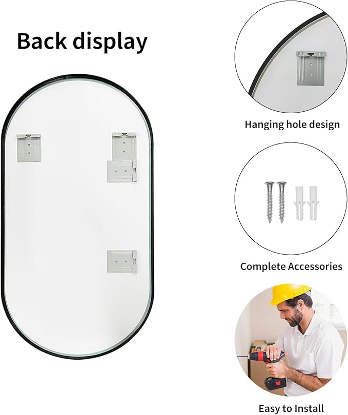 LAIYA 48x30inch Oval Wall Bathroom Mirror with Black Aluminum Frame,Wall Mounted Oval Vanity Mirrors， Explosion-Proof Glass, Waterproof Design, Easy Installation，Horizontally/Vertically