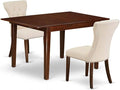 East West Furniture MLGA3-MAH-32 3 Piece Dining Room Table Set Contains a Rectangle Kitchen Table with Butterfly Leaf and 2 Light Beige Linen Fabric Parson Chairs, 36x54 Inch, Mahogany