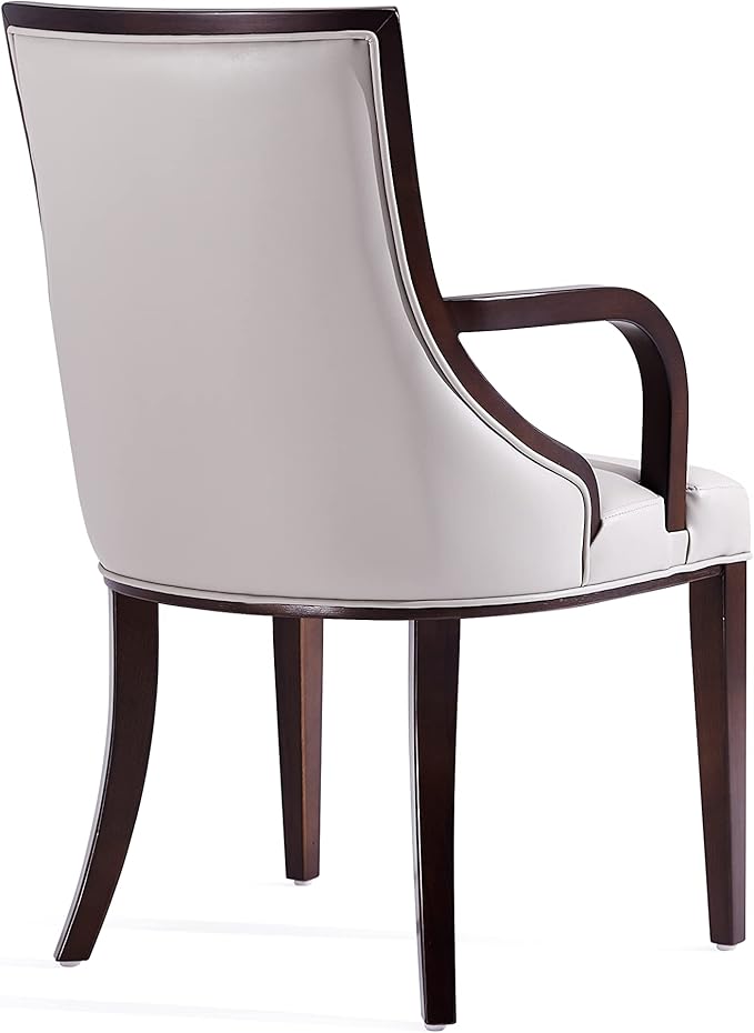 Manhattan Comfort Grand Faux Leather Dining Chair with Arms, Padded Wingback Seat, Fine Rectangular Stitching and Solid Wood Frame, Set of 1, Light Grey