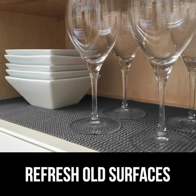 GORILLA GRIP powerGRIP Drawer Shelf and Cabinet Liner, Thick Strong Hold, Non-Adhesive Liners Protect Kitchen Cabinets and Cupboard, Bathroom Drawers, Easy Install, Breathable Mat, 20" x10', Charcoal