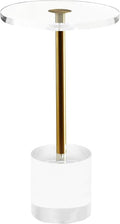 Clear Acrylic End Table,Side Table,Brushed Brass Metal,Round,for Office, Living Room and Bedroom,Easy Assembly,12x12 inch，21.3 inch high