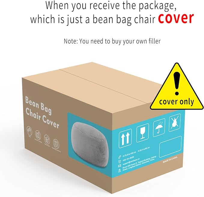 (No Filler) Bean Bag Chair Cover Without Filler,Big Round Soft Fluffy PV Velvet Washable Bean Bag Lazy Sofa Bed Cover for Adults,Living Room Bedroom Furniture Outside,6ft Dark Grey