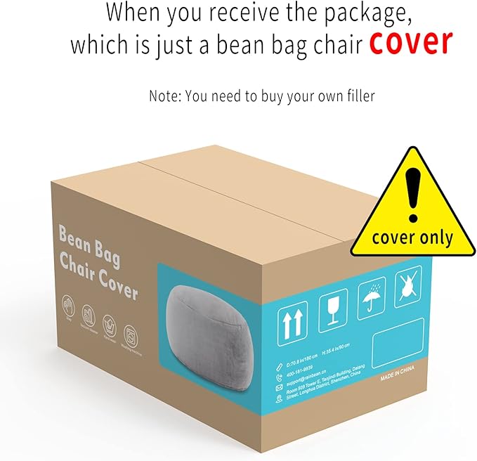 (No Filler) Bean Bag Chair Cover Without Filler,Big Round Soft Fluffy PV Velvet Washable Bean Bag Lazy Sofa Bed Cover for Adults,Living Room Bedroom Furniture Outside,5ft Dark Grey