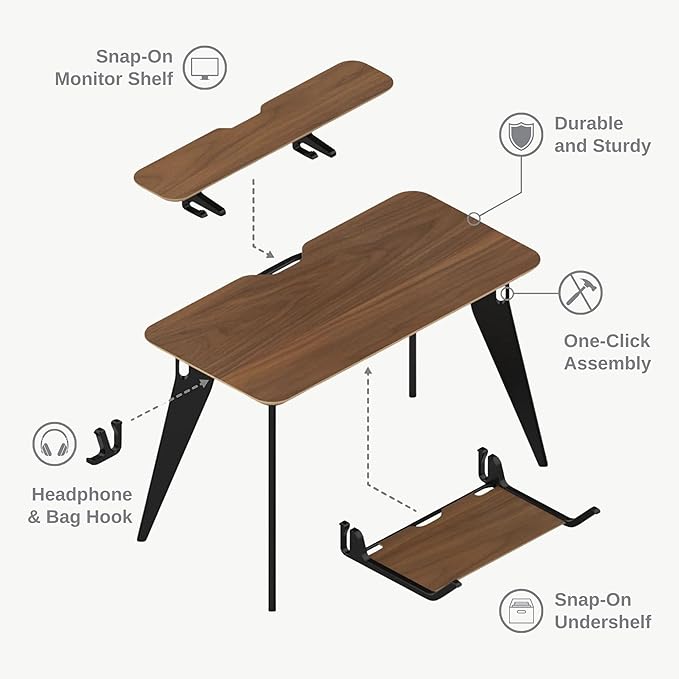 HOEK Office Desk Bundle, 47.5" x 23" - Modular Shelving, Storage Hook, Wall-Mountable Desk for Small Spaces & Work from Home Solutions - Easy Assembly Set Up & Compact Home Furniture (Birch/Black)