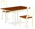 East West Furniture MZKE3-WHI-W 3 Piece Dining Table Set for Small Spaces Contains a Rectangle Dining Room Table with Dropleaf and 2 Wood Seat Chairs, 36x54 Inch, Buttermilk & Cherry
