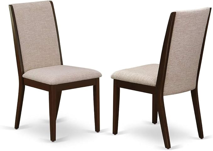 East West Furniture MZLA5-MAH-04 5 Piece Dining Room Furniture Set Includes a Rectangle Dining Table with Dropleaf and 4 Light Tan Linen Fabric Upholstered Chairs, 36x54 Inch, Mahogany