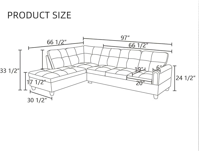 L-Shaped Sectional Sofa, Modern Sectional Couches Home Sofas for Living Room with Movable Chaise, Modular Living Room Sets Furniture for Apartment Bedroom & Office, Black