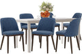 COLAMY 60 Inch Rectangular Kitchen Dining Table for 6, Modern Farmhouse Dining Table Set for 6, Wood Dining Table and Upholstered Dining Chairs for Kitchen, Dining Room, Restaurant, White/Blue