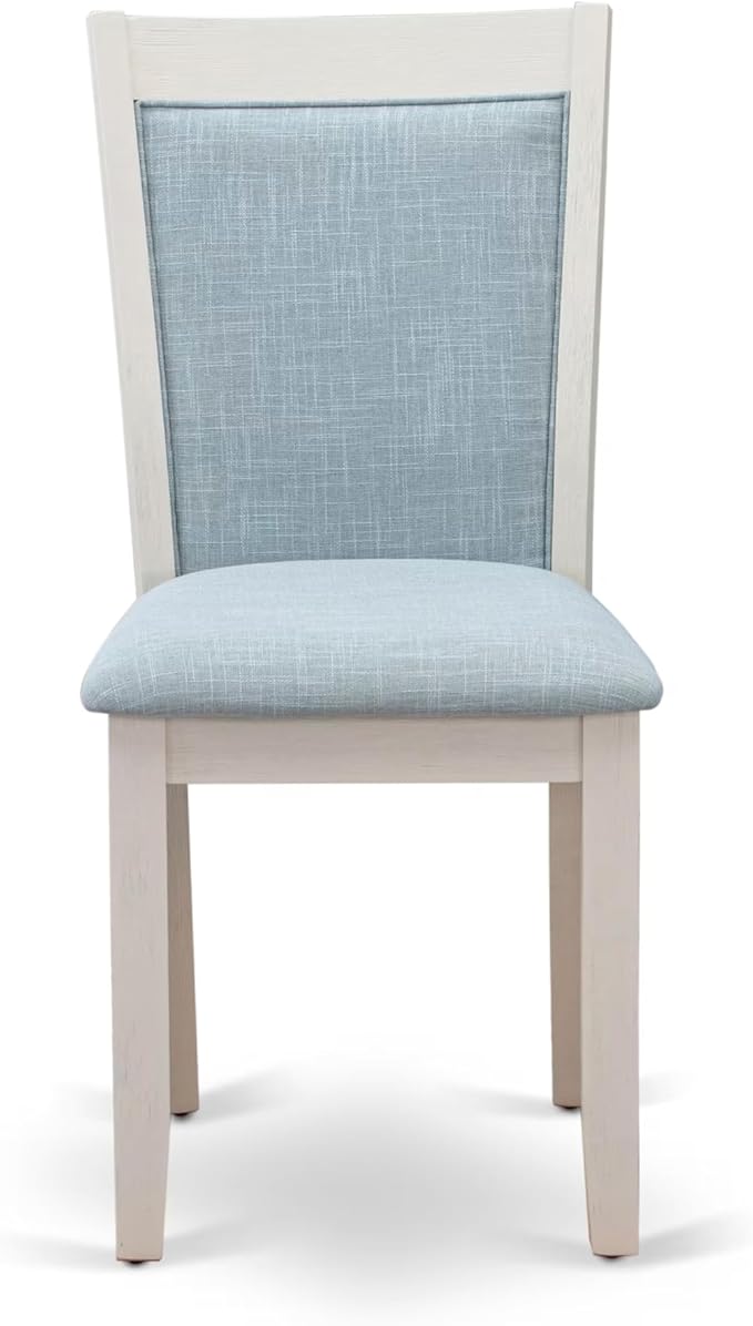 East West Furniture V077MZ015-7 7 Piece Dinette Set Consist of a Rectangle Dining Room Table with V-Legs and 6 Baby Blue Linen Fabric Parson Dining Chairs, 40x72 Inch, Multi-Color