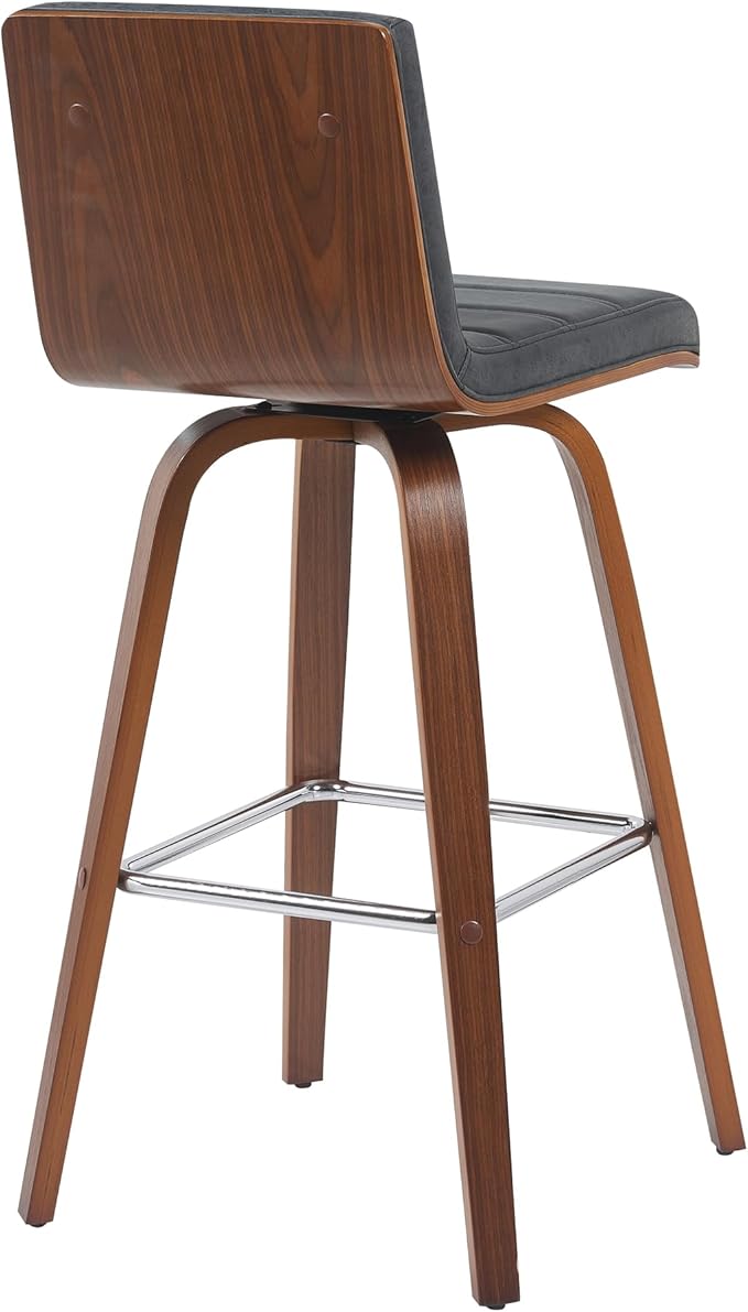 Vienna Modern Swivel Bar Height Stool with Vintage Black Upholstered Seat and Walnut Finished Wood Frame Set of 3