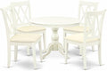East West Furniture HBCL5-LWH-C 5 Piece Dining Table Set for 4 Includes a Round Kitchen Table with Pedestal and 4 Linen Fabric Dining Room Chairs, 42x42 Inch, Linen White