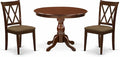 East West Furniture HBCL3-MAH-C 3 Piece Dinette Set for Small Spaces Contains a Round Dining Table with Pedestal and 2 Linen Fabric Dining Room Chairs, 42x42 Inch, Mahogany