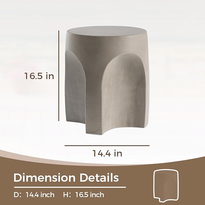 COSIEST Set of 2 Concrete Side Table Drum Shape, 2 Pieces Outdoor Side Table, Patio Accent Cement End Tables, Garden Decorative Stool, Plant Stand Drum Table, Grey