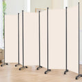Room Divider 6FT Room Partition with Lockable Wheels, 6 Panel (Thicked Metal Base) Room Dividers, Freestanding Indoor Folding Privacy Screens, Portable Fabric Wall Divider for Room Separation, Beige