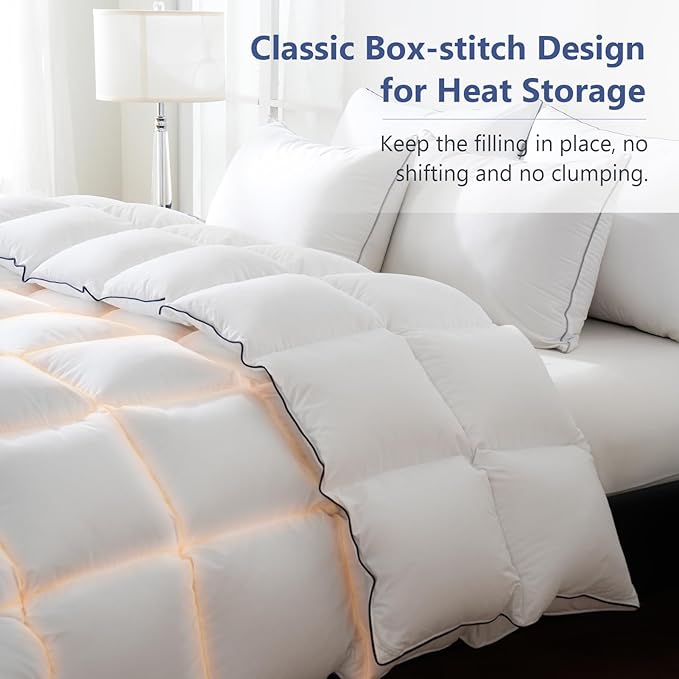 DOWNCOOL Feather Comforter Twin, White Fluffy Duvet Insert with Ultra Soft 100% Cotton Cover, All Season Luxurious Hotel Bed Comforter Twin with Corner Tabs, 68"x90"